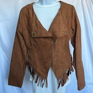 Cali 1850 Los Angeles Women's Size Medium Faux Suede Fringe Cropped Brown Jacket